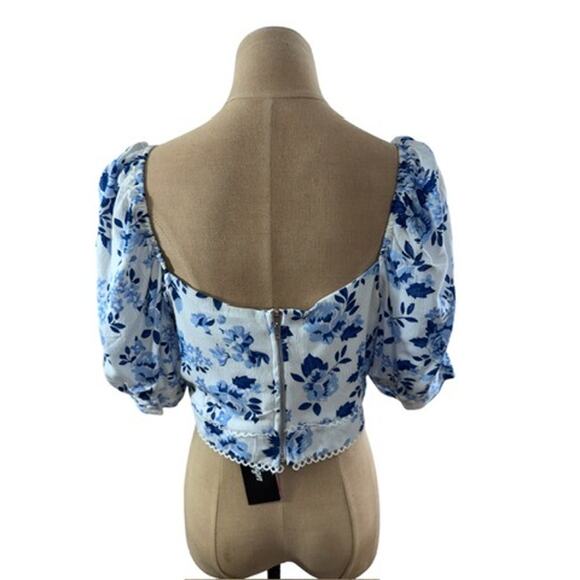 NWT!!"Love By Design"ONLY TOP,Puff Sleeve,Cottage,Floral,Puff Sleeves,Blue Roses - Picture 2 of 8